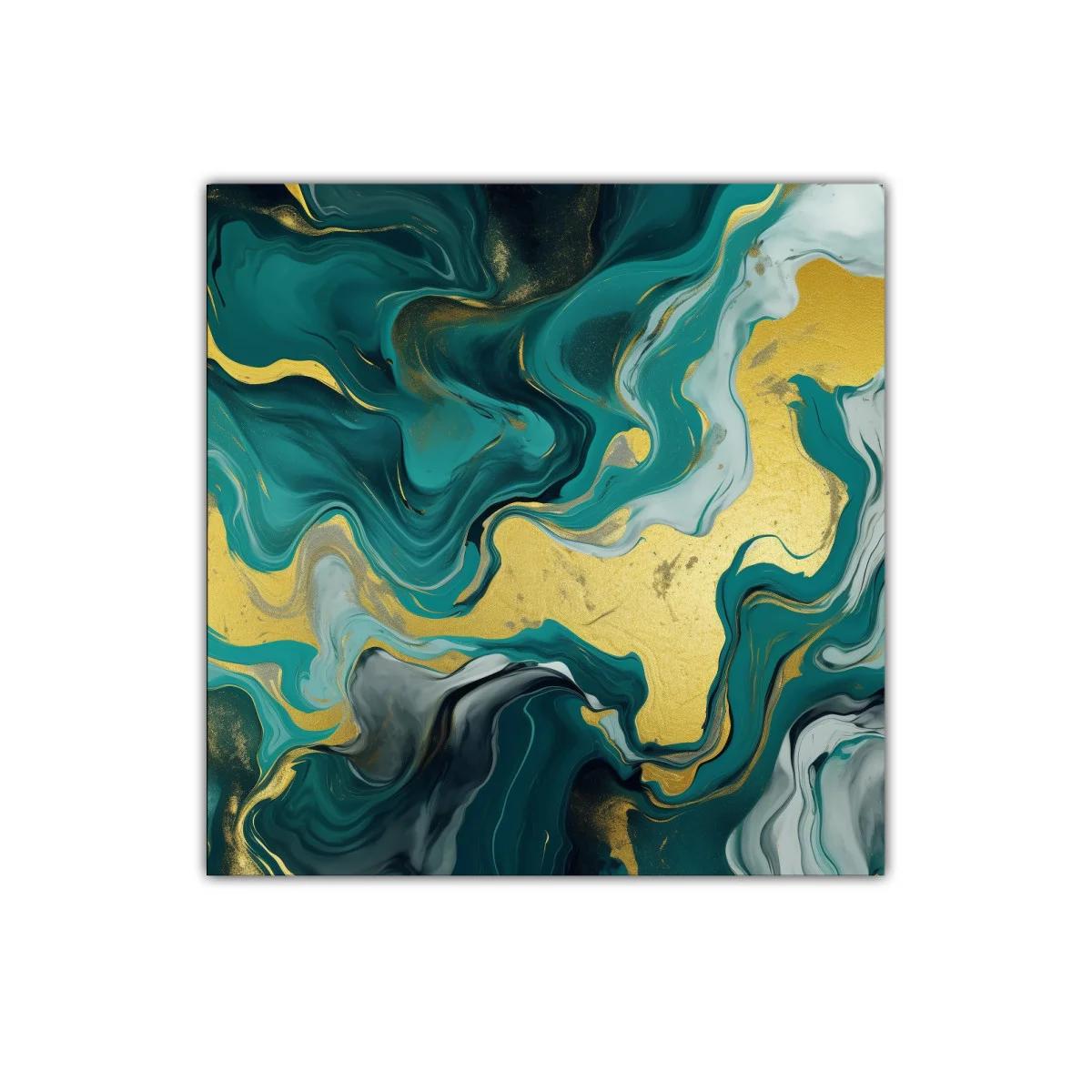 Cuadro decorativo abstracto con tonos dorados y verdes — imagen principal