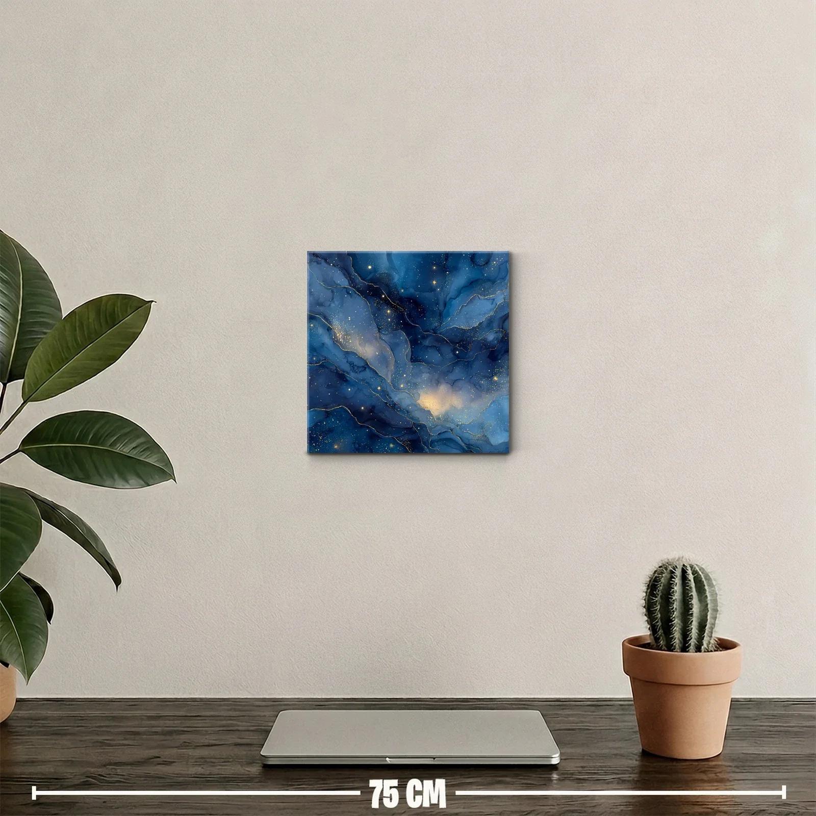 Cuadro decorativo con diseño abstracto en tonos azul y dorado — miniatura 2