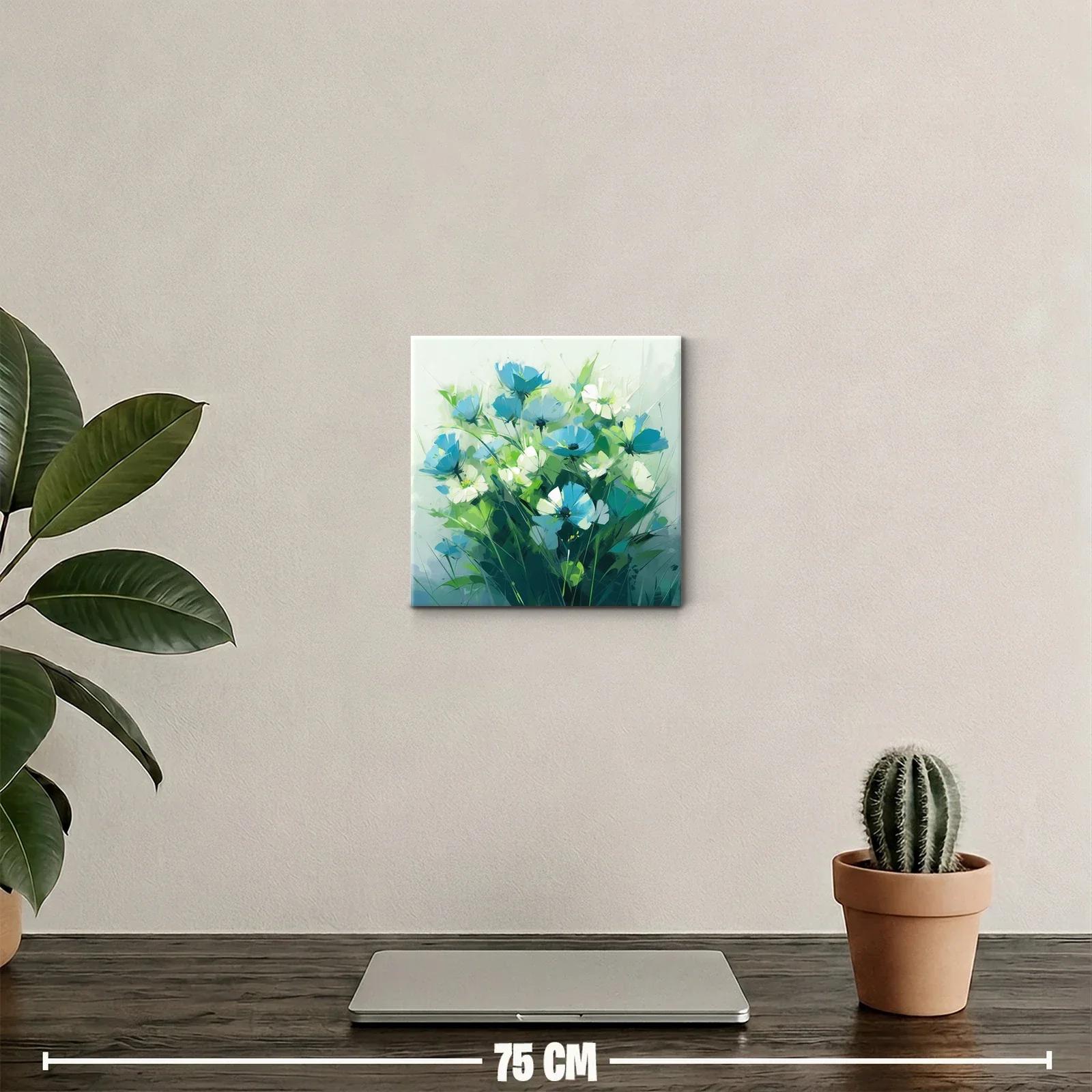 Cuadro floral en tonos azules y verdes para decoración fresca — miniatura 2