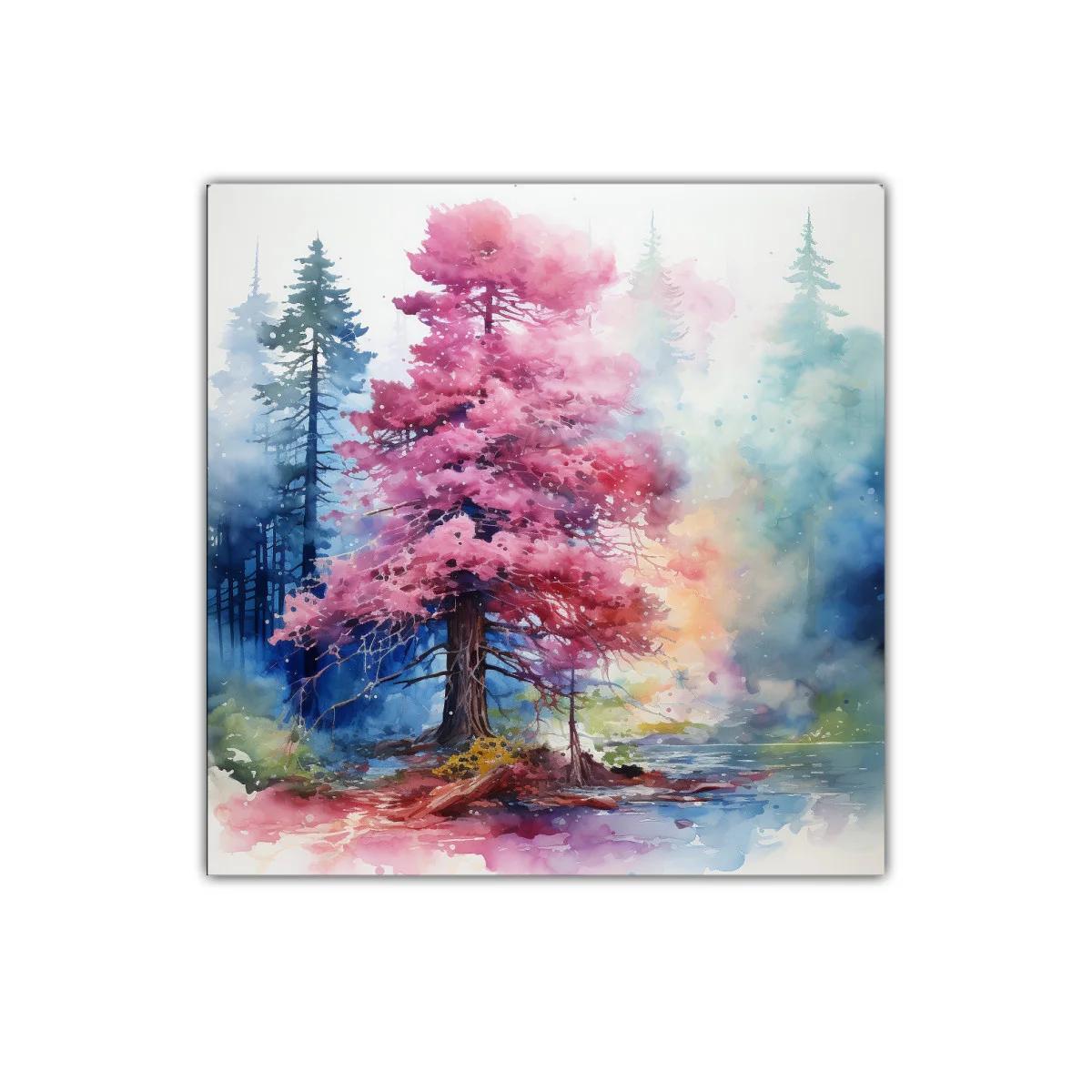 Árbol rosa brillante en bosque mágico y sereno — imagen principal