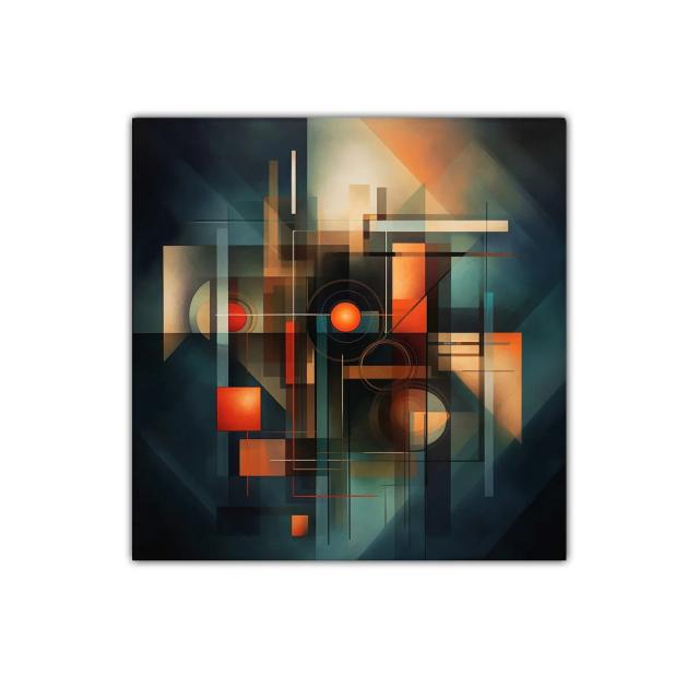 Composición geométrica con tonos cálidos y fríos equilibrados