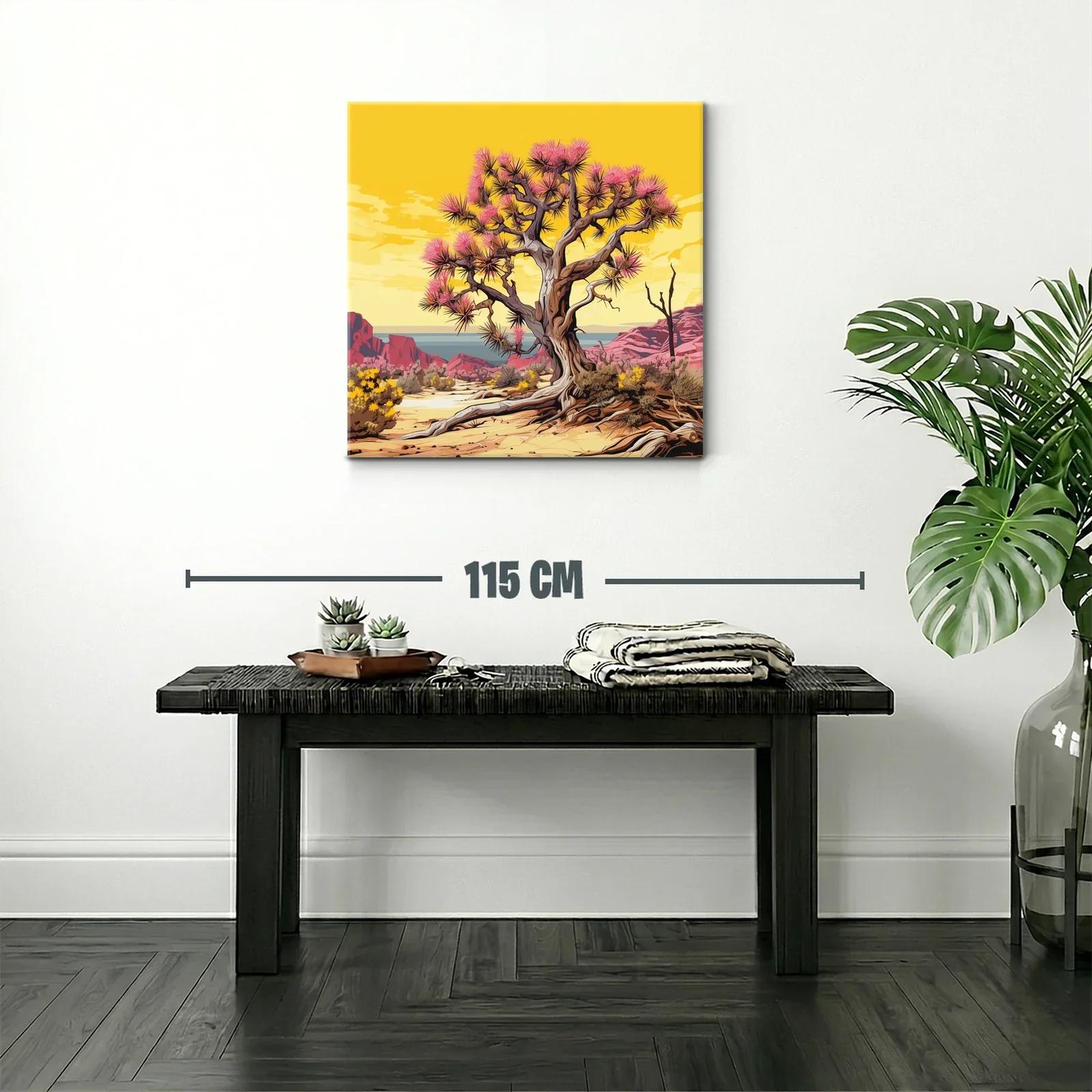 Árbol desierto con flores rosas y paisaje brillante — miniatura 2