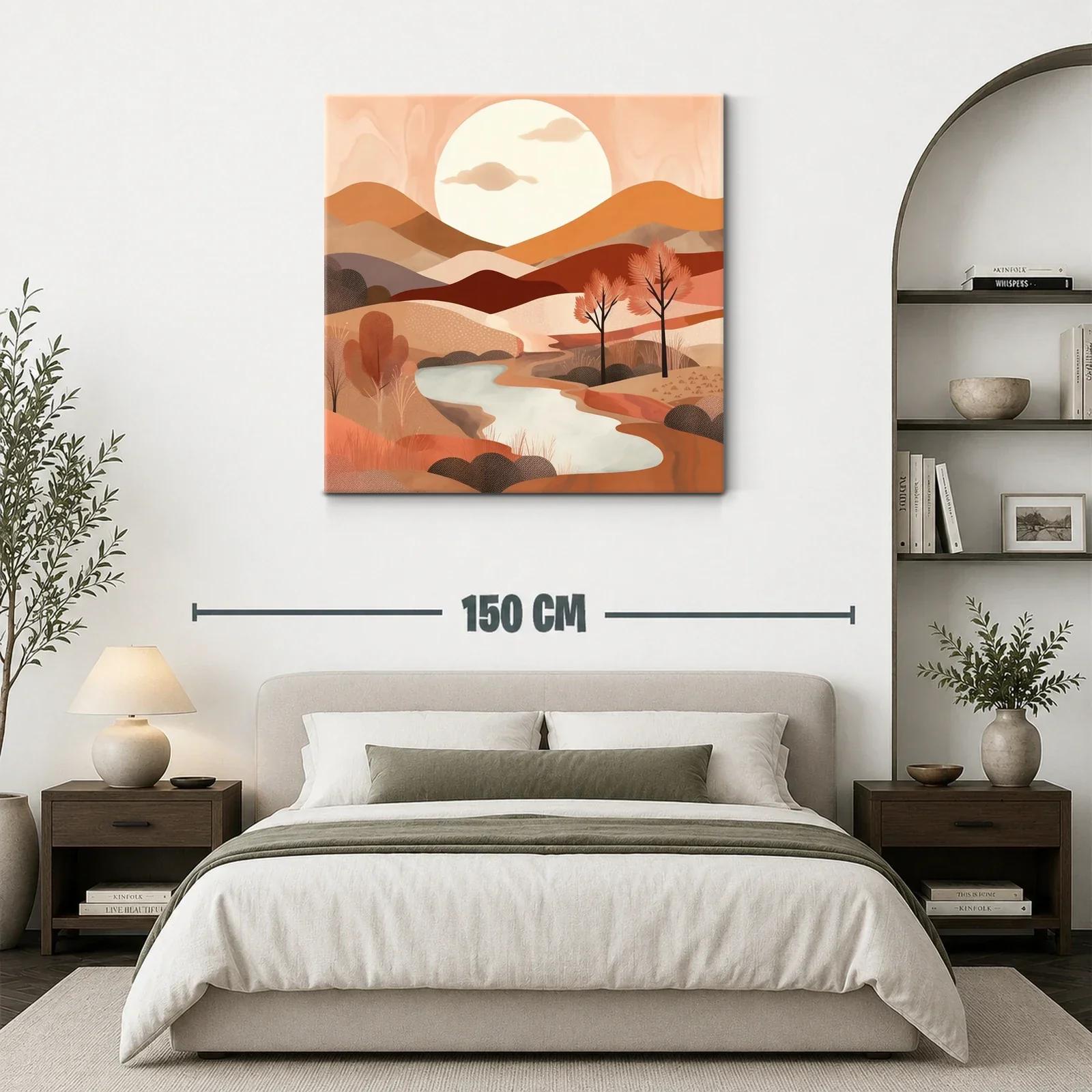 Paisaje sereno con colinas y río bajo puesta de sol cálida — miniatura 3