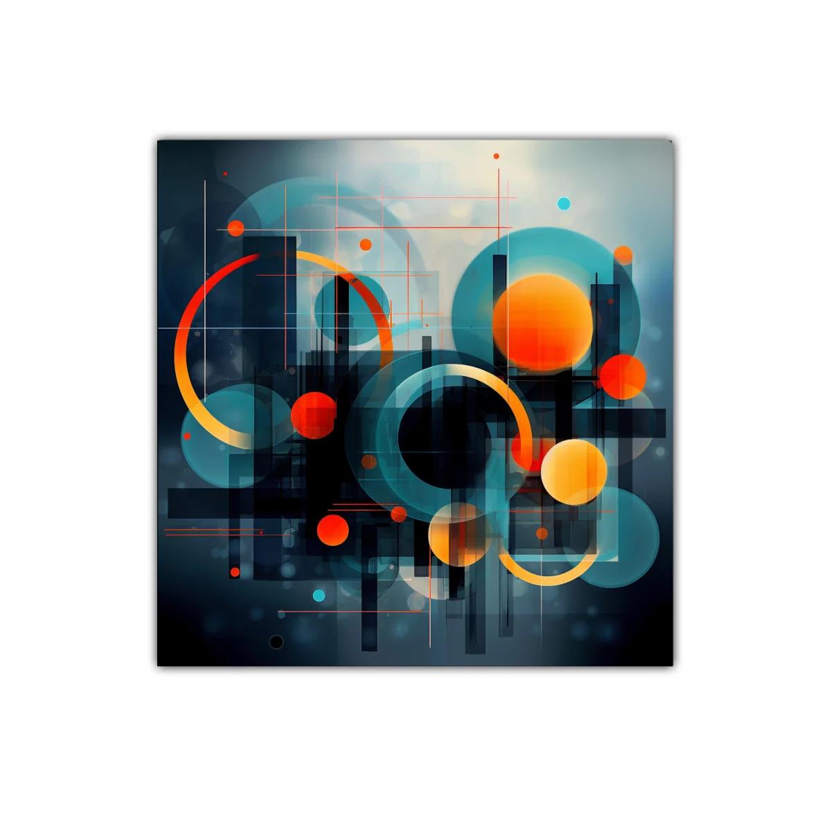 Composición abstracta con círculos y líneas en tonos vibrantes