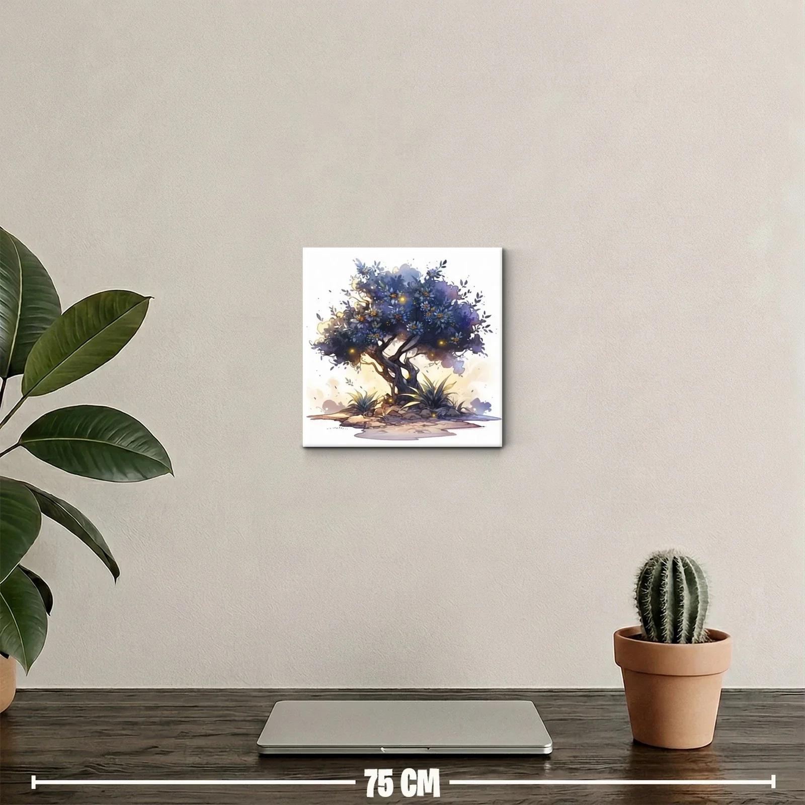 Árbol mágico con flores azules y luces doradas — miniatura 2
