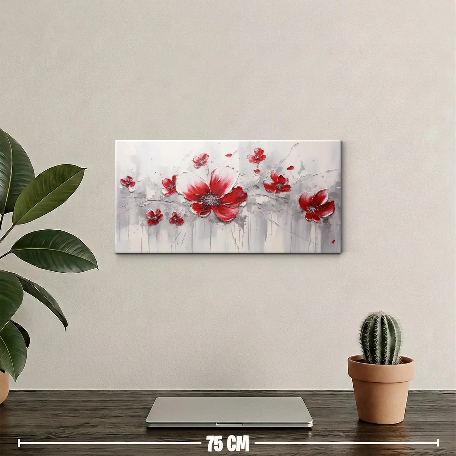 Cuadro amapolas rojas con goteos verticales — miniatura 2