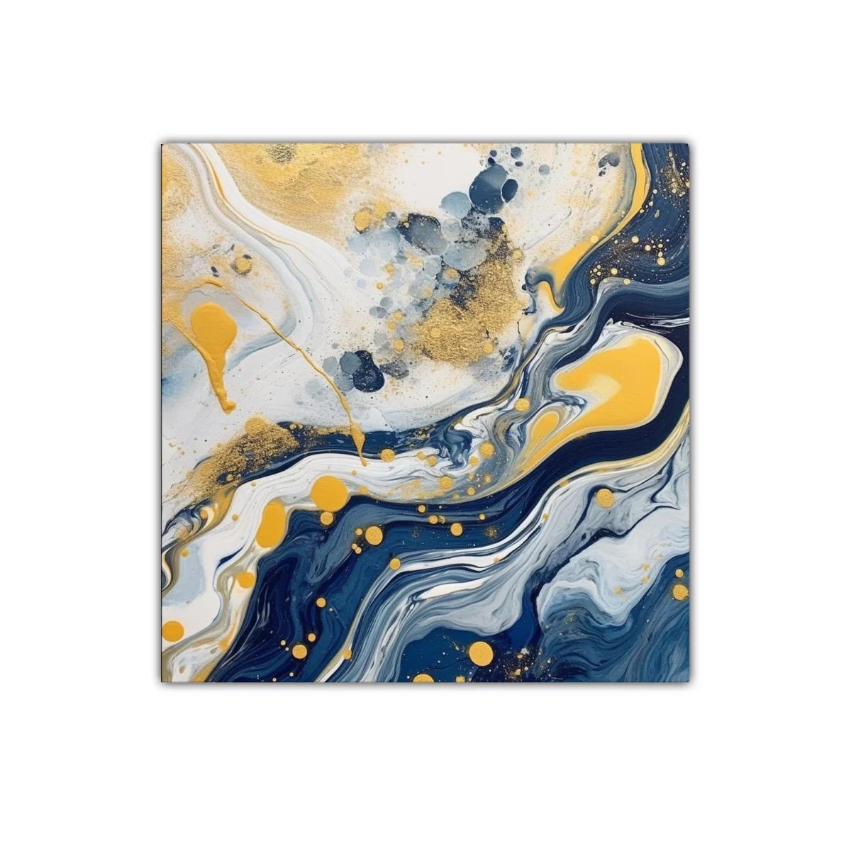 Cuadro abstracto con tonos azul y dorado envolventes — imagen principal