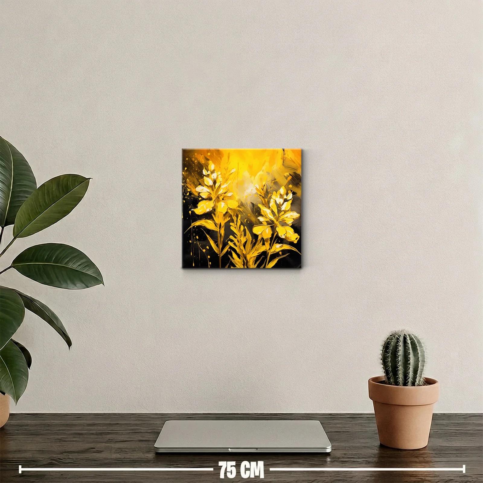 Cuadro decorativo con flores doradas y fondo oscuro — miniatura 2