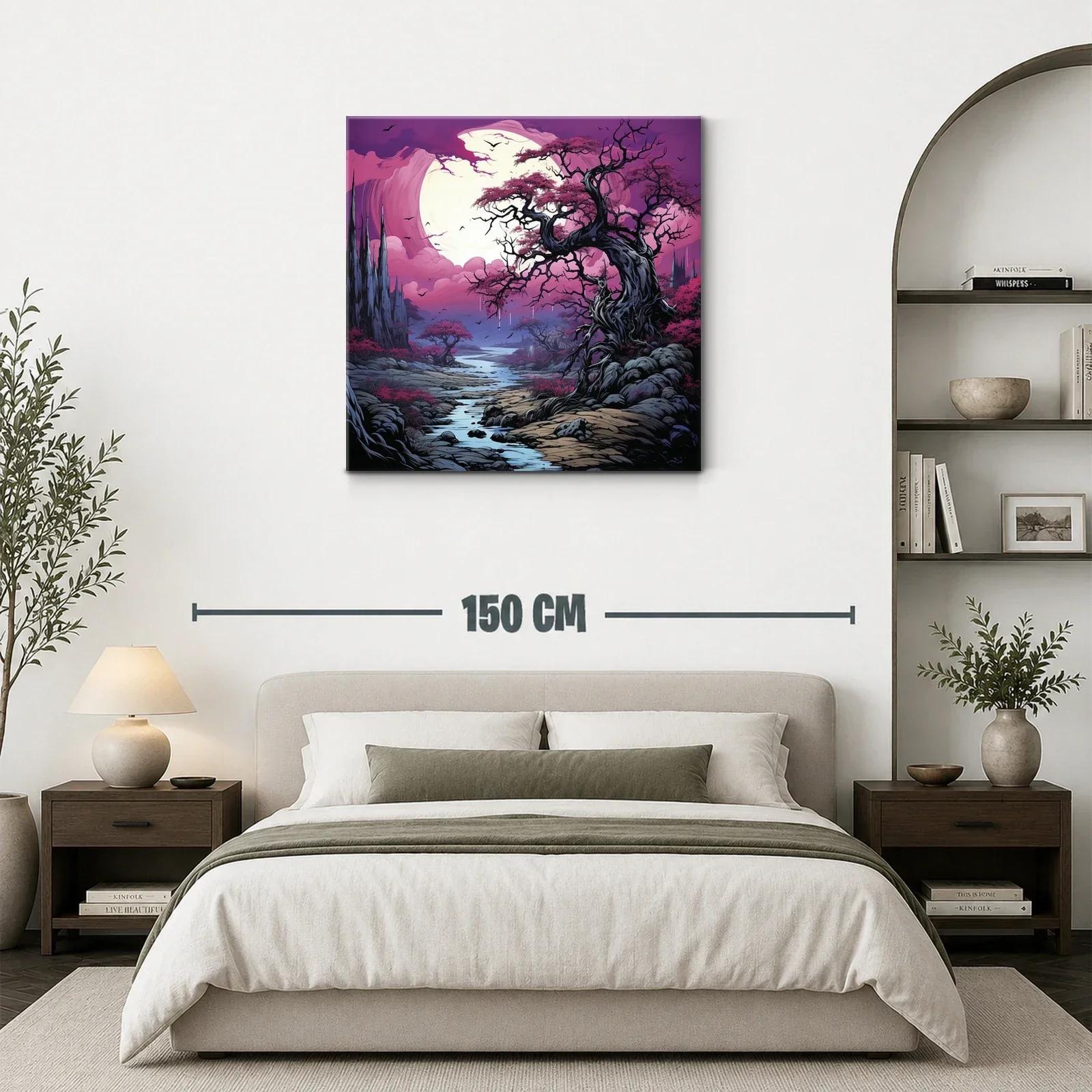 Paisaje fantástico con árboles y río bajo luna llena — miniatura 3