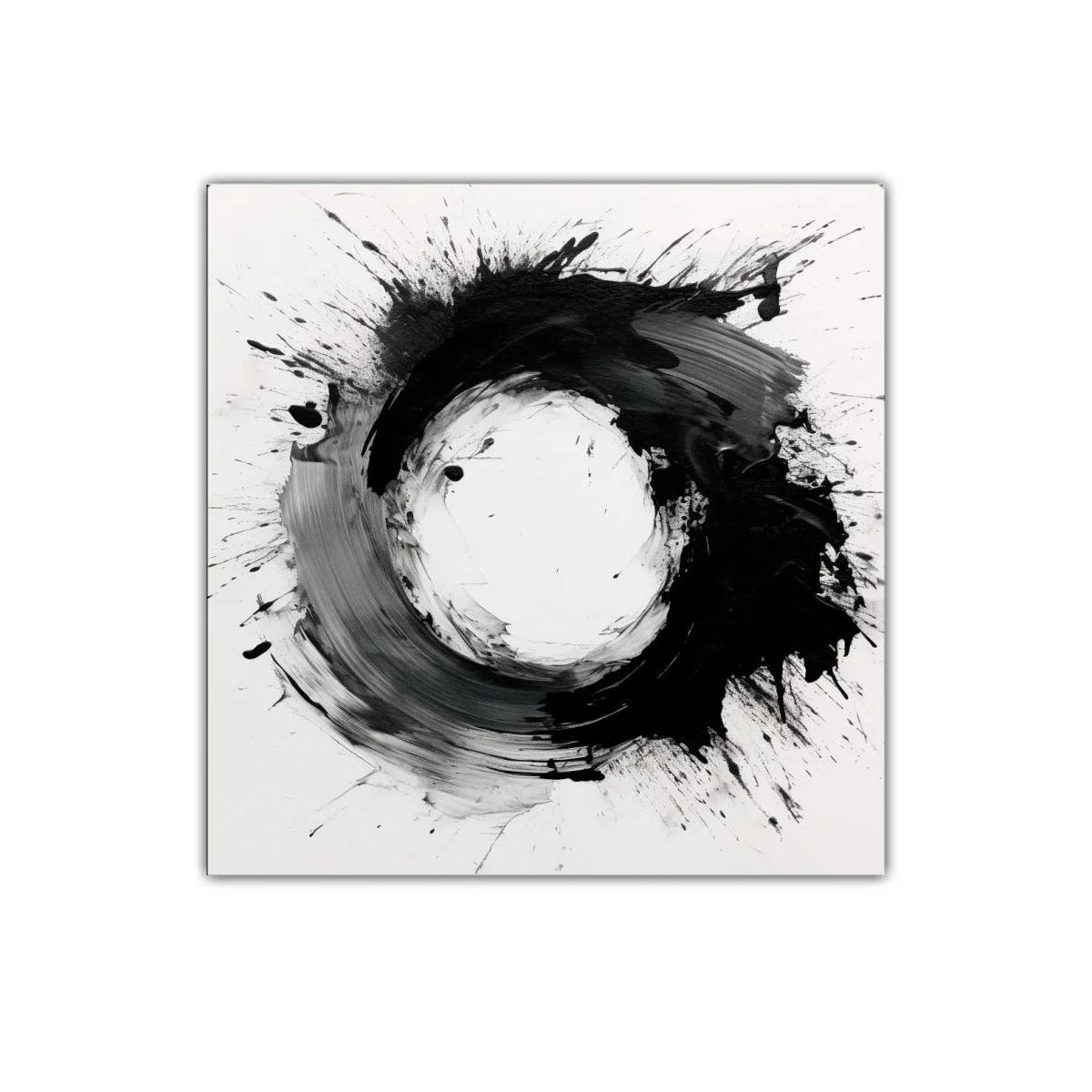 Cuadro abstracto con formas circulares en blanco y negro