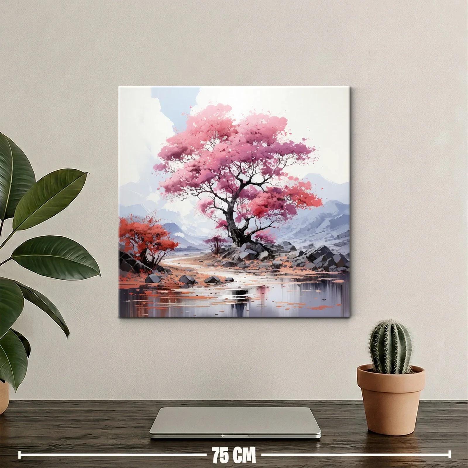 Árbol en flor sobre paisaje sereno y montaña azulada — miniatura 2