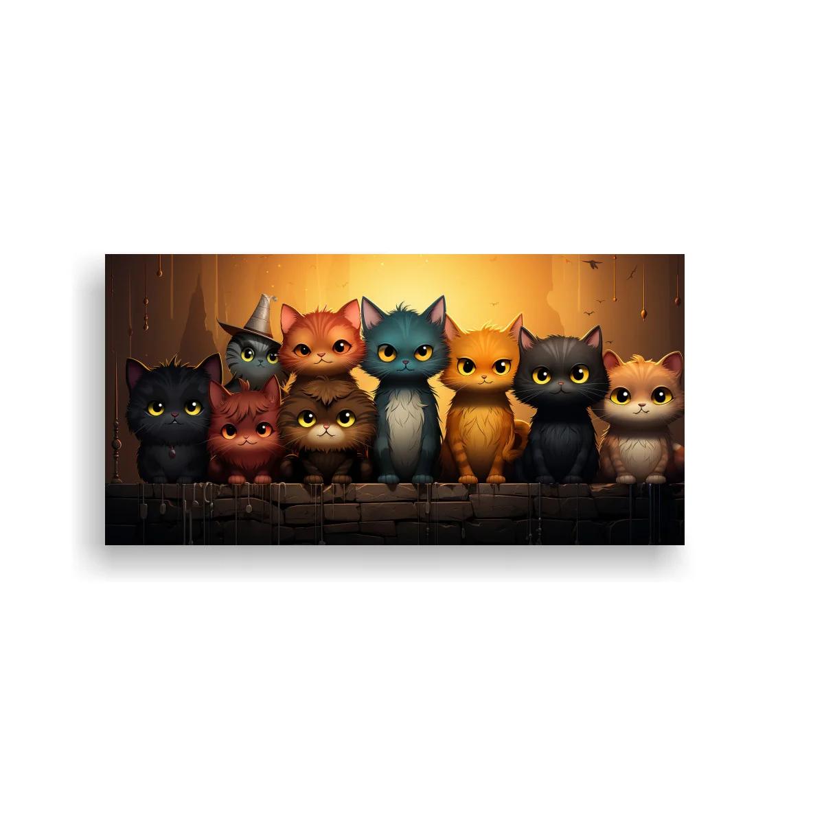 Cuadro grupo de gatos sobre un borde de piedra