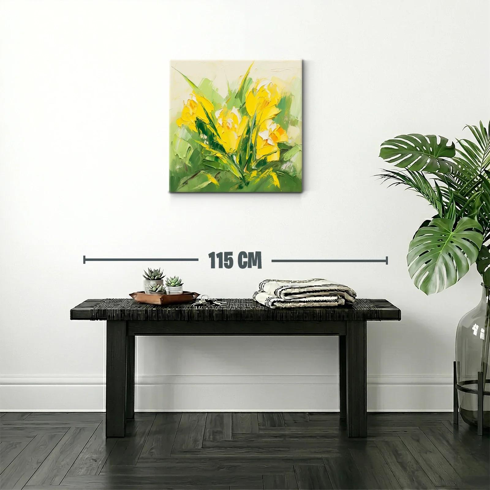Cuadro moderno con flores amarillas y verdes vibrantes — miniatura 2