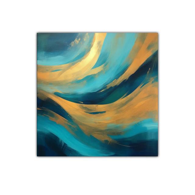 Cuadro decorativo con dinámicos tonos azules y dorados