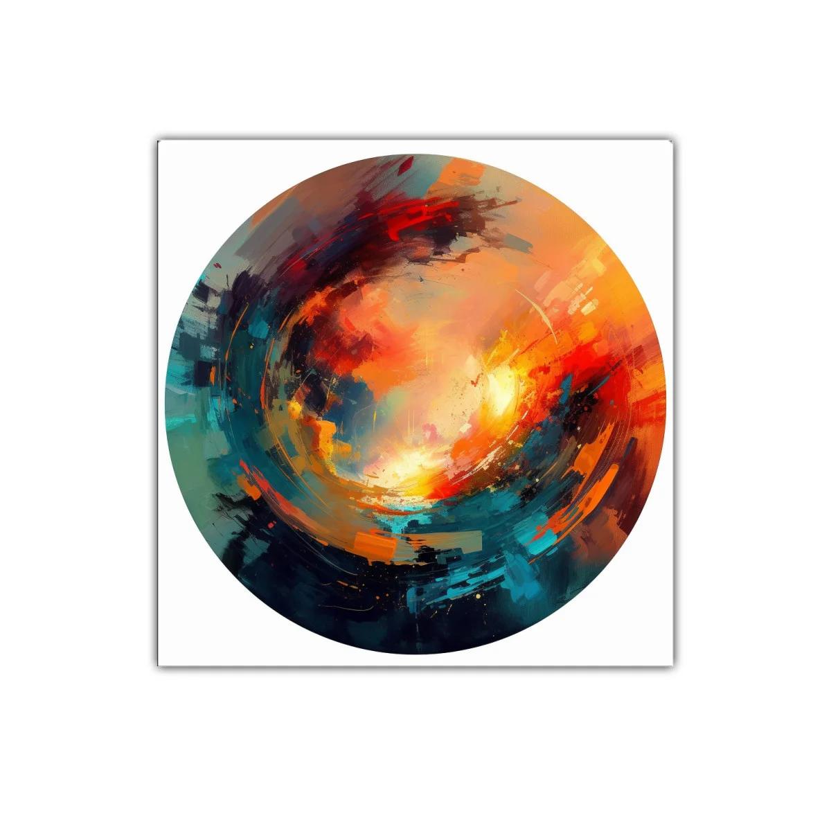 Cuadro abstracto circular con colores cálidos y vibrantes