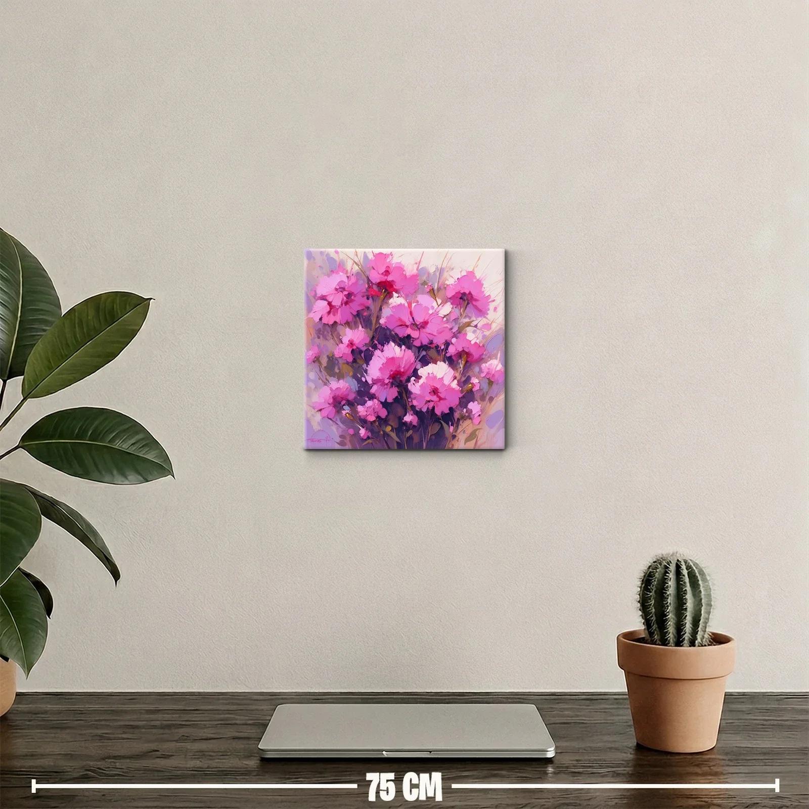 Cuadro decorativo con flores vibrantes en tonos rosas y morados — miniatura 2
