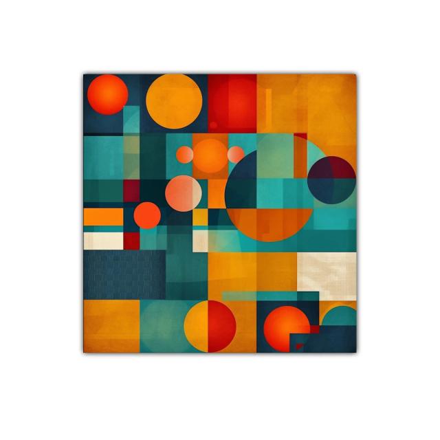 Cuadro abstracto con formas geométricas y colores cálidos