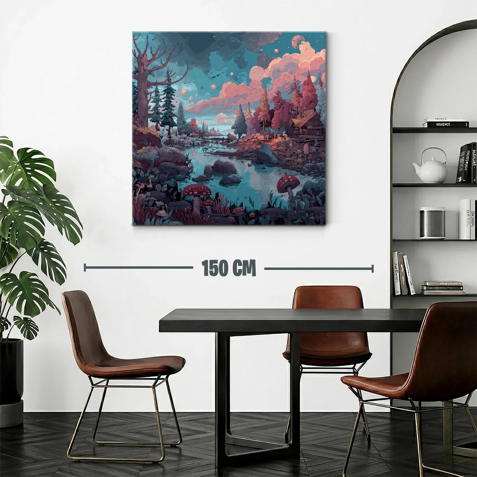 Paisaje encantado con río y bosque en tonos pastel — miniatura 2