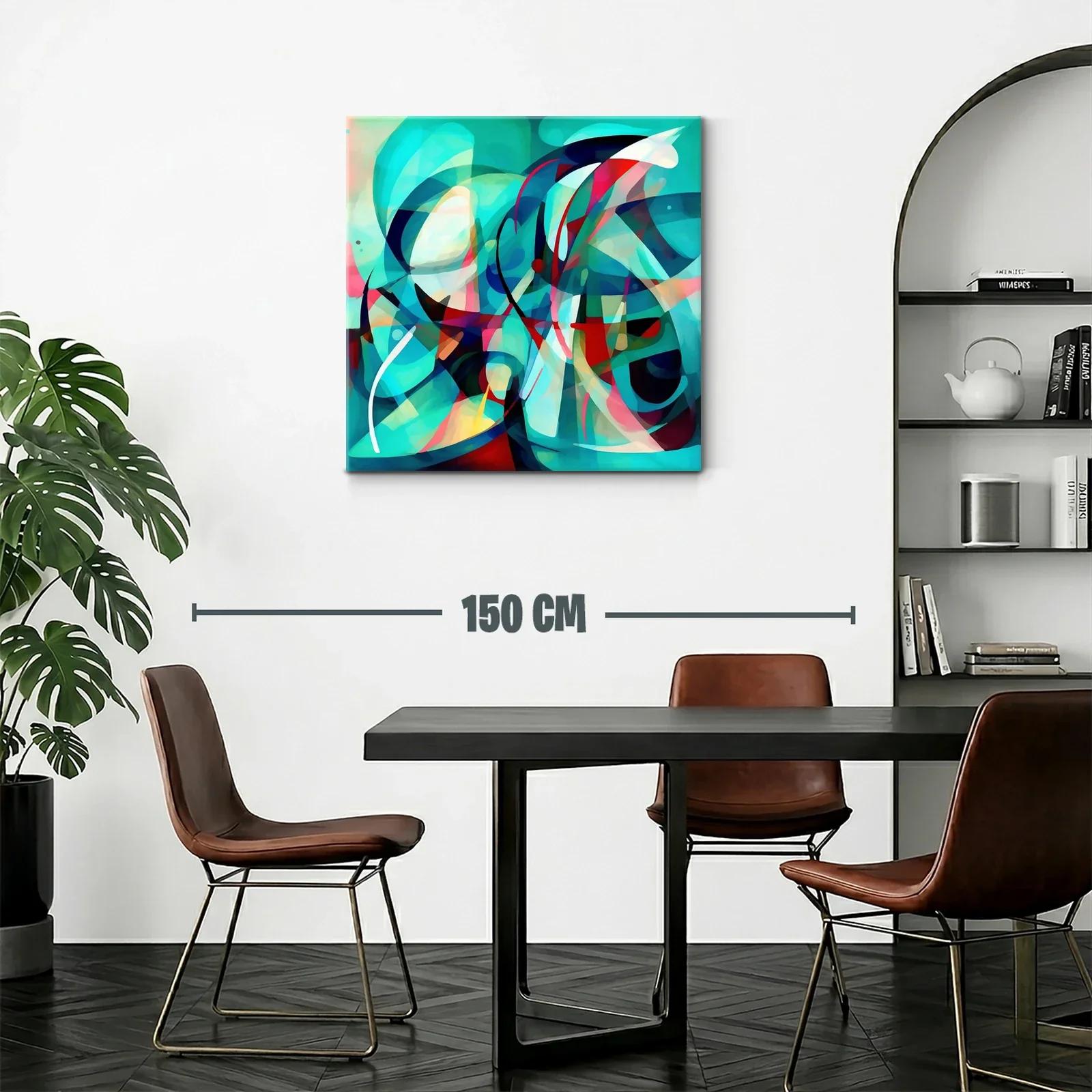 Cuadro abstracto vibrante con formas fluidas en tonos turquesa — miniatura 2