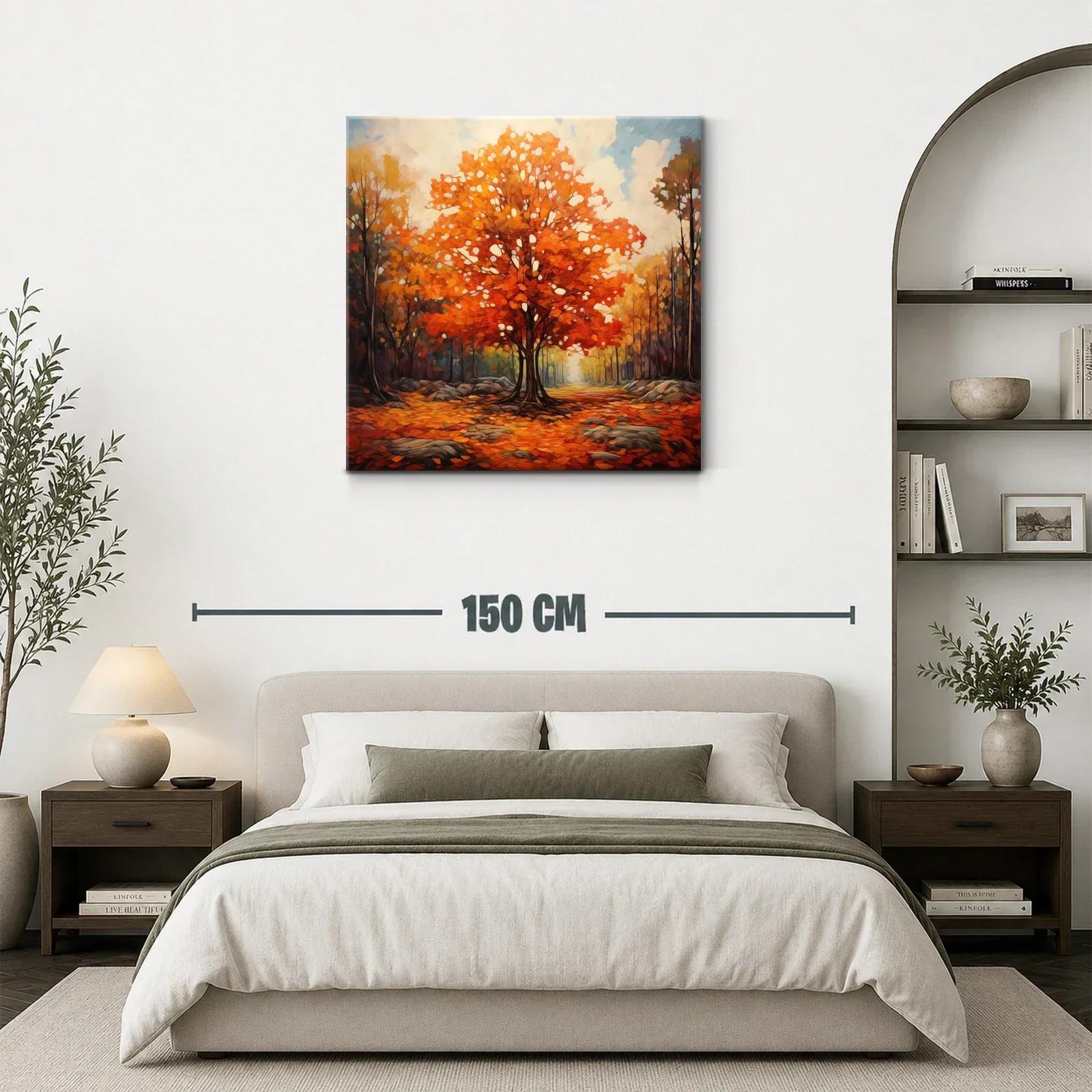 Bosque otoñal con árbol de follaje naranja vivo — miniatura 3