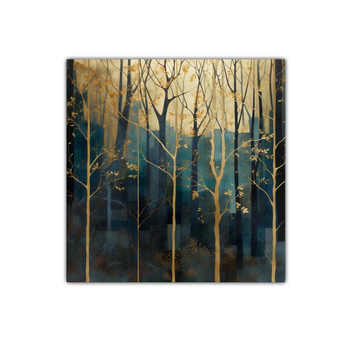 Bosque encantado con tonos dorados y azul profundo — imagen principal