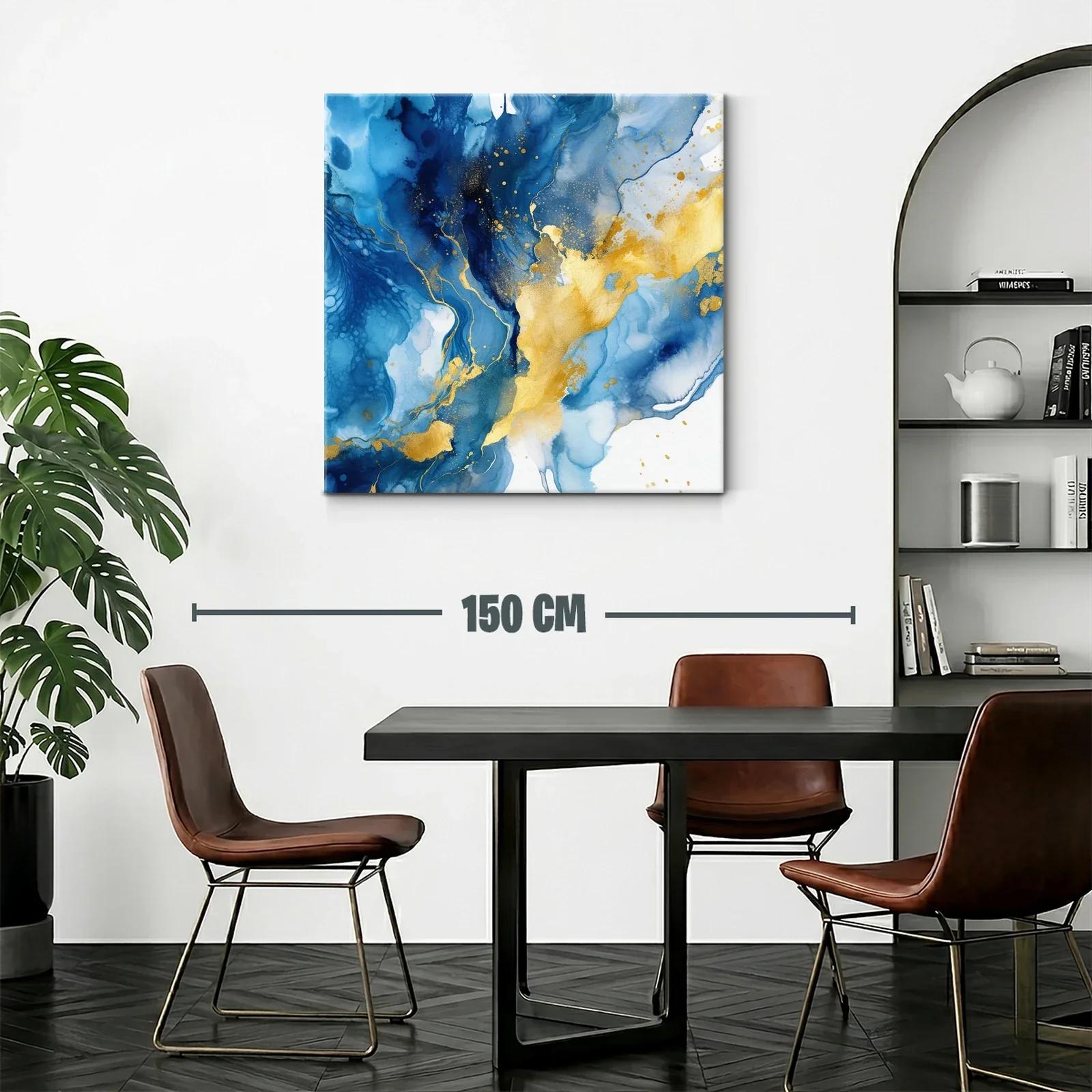 Cuadro abstracto azul y oro para ambientes modernos — miniatura 2