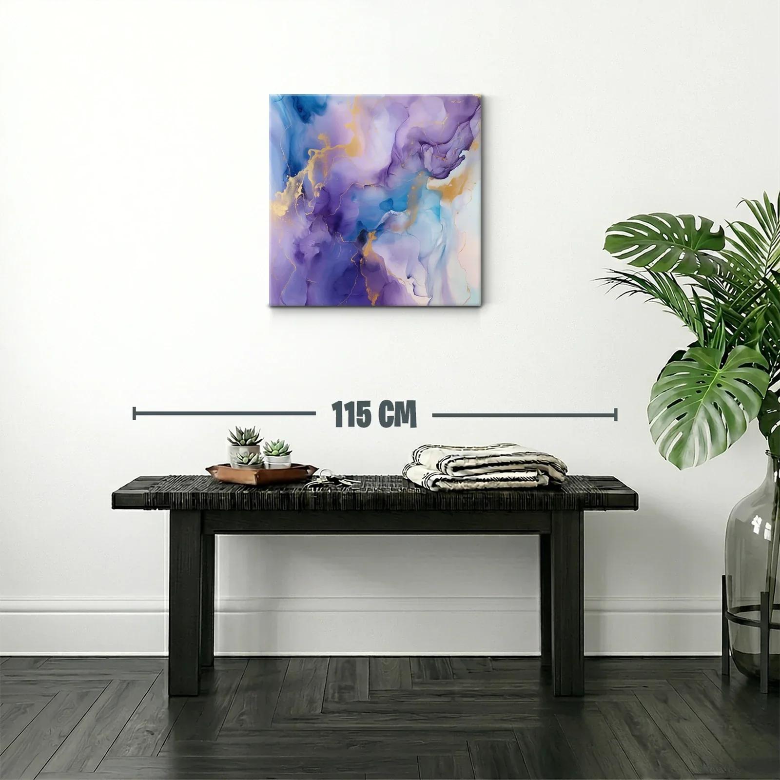 Cuadro abstracto en tonos violeta azul y dorado — miniatura 2