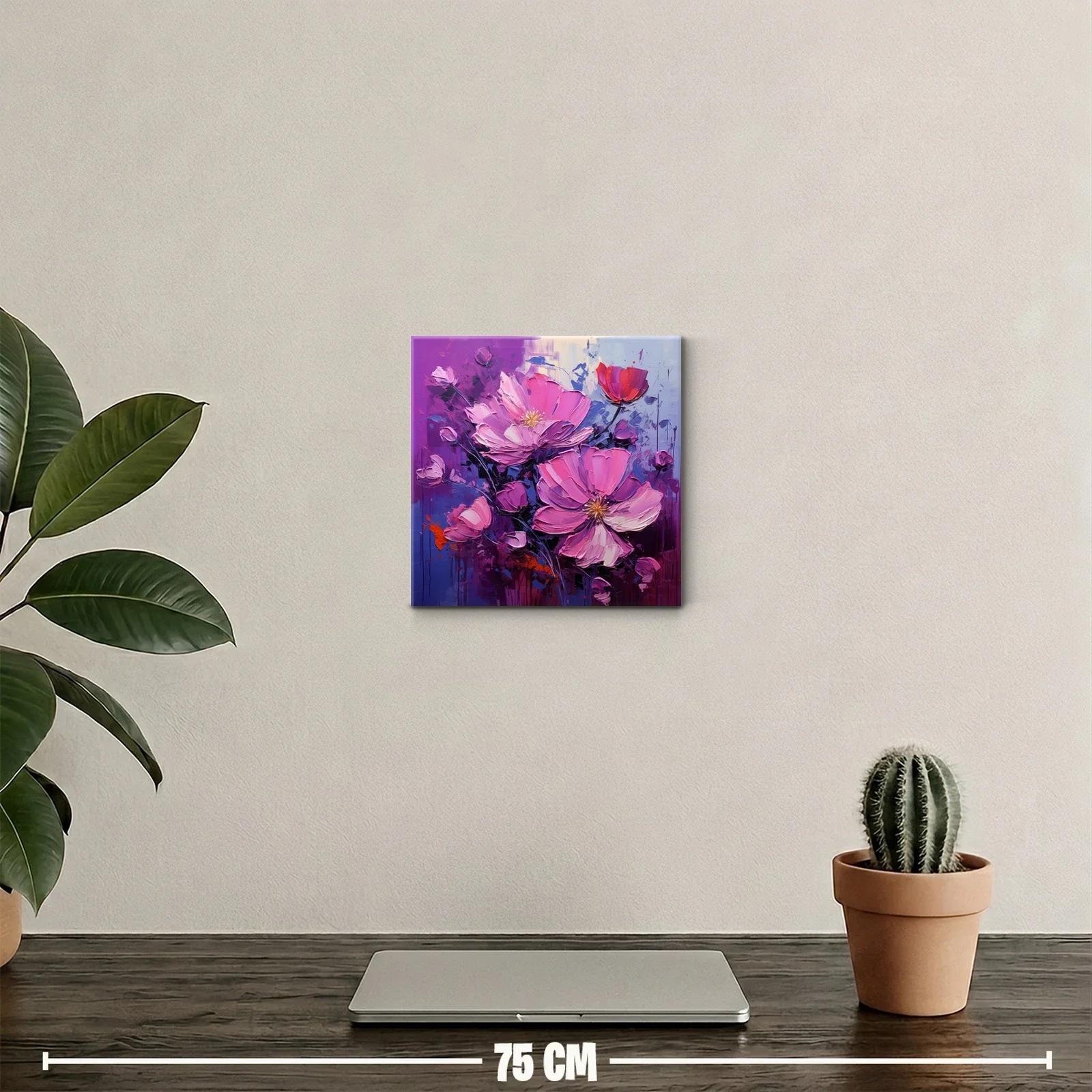 Cuadro floral vibrante con tonos morados y rosas intensos — miniatura 2