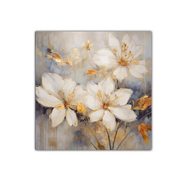 Cuadro decorativo de flores blancas con detalles dorados