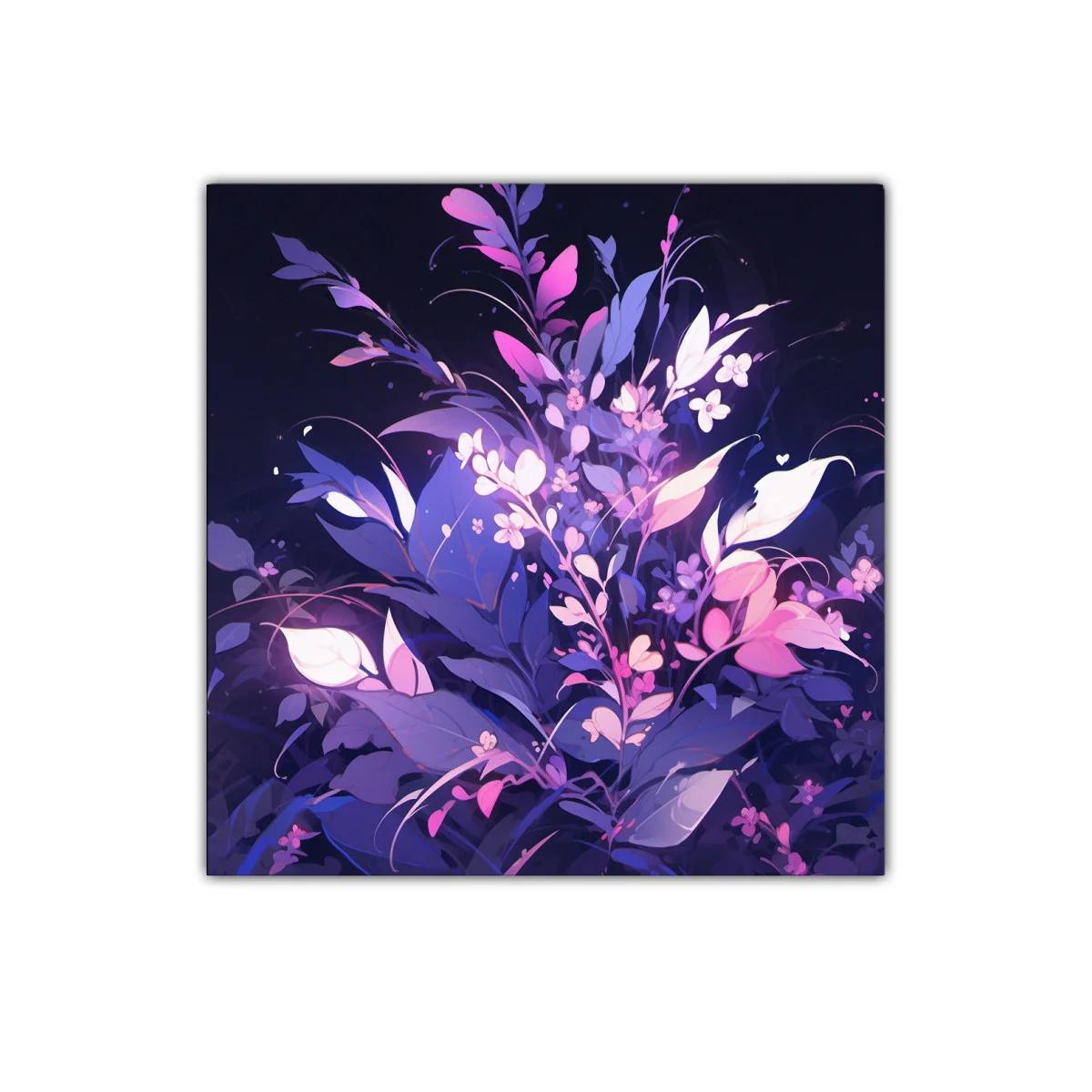 Ramo floral en tonos púrpuras y rosas con luz vibrante