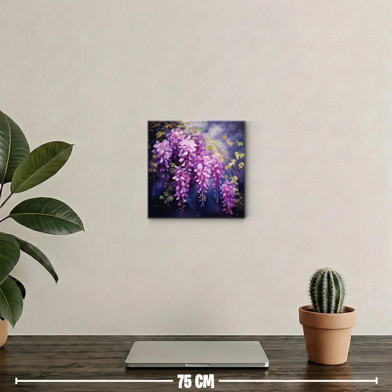 Cuadro floral con cascada de flores lilas y hojas verdes — miniatura 2