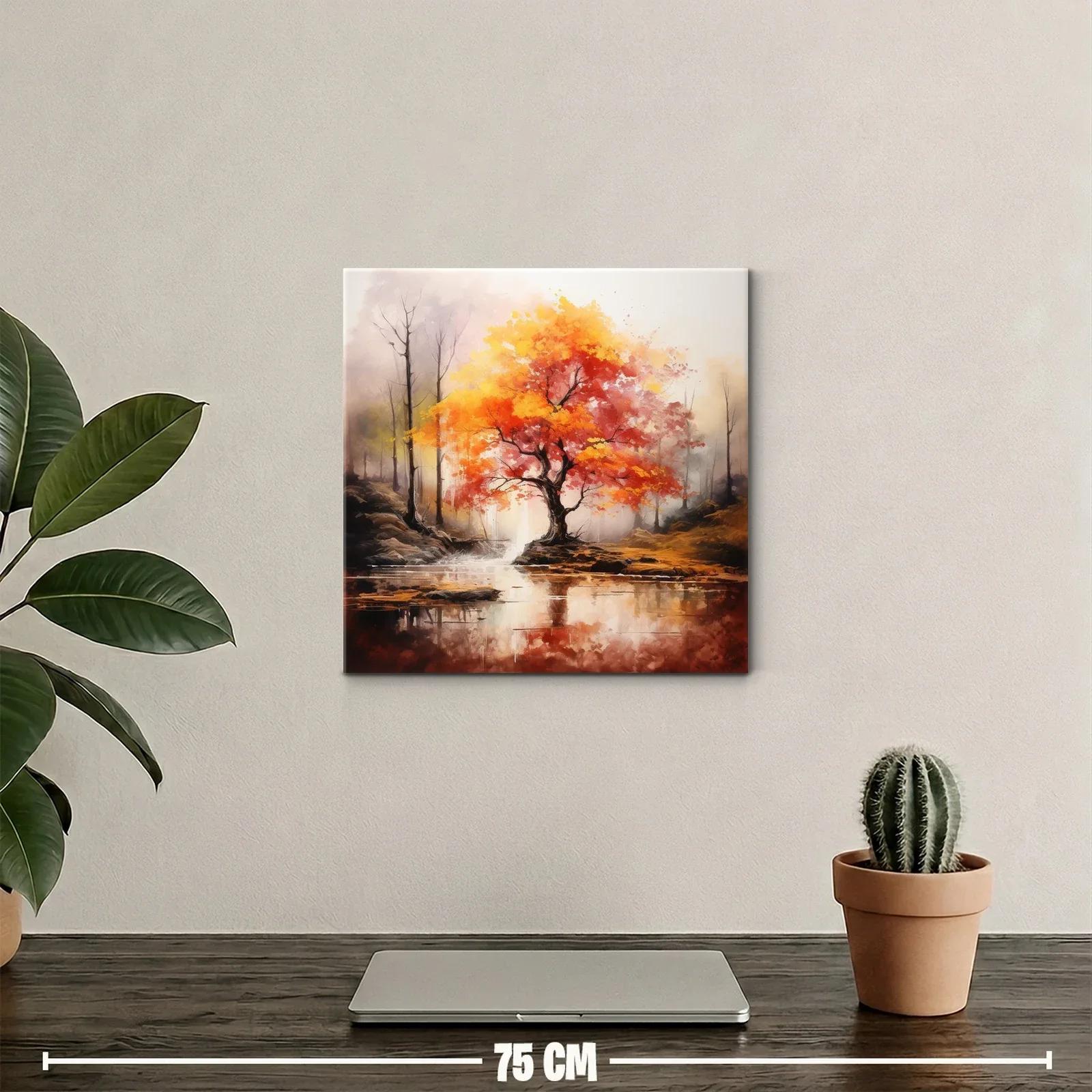 Árbol otoñal con hojas ardientes sobre lago tranquilo — miniatura 2