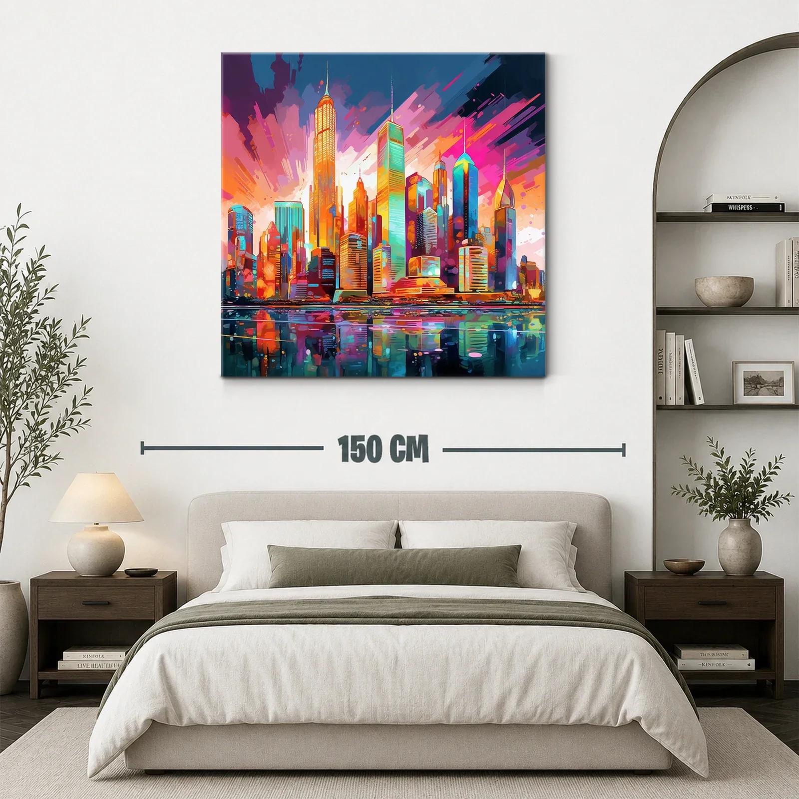 Vibrante ciudad al atardecer con reflejos intensos — miniatura 3