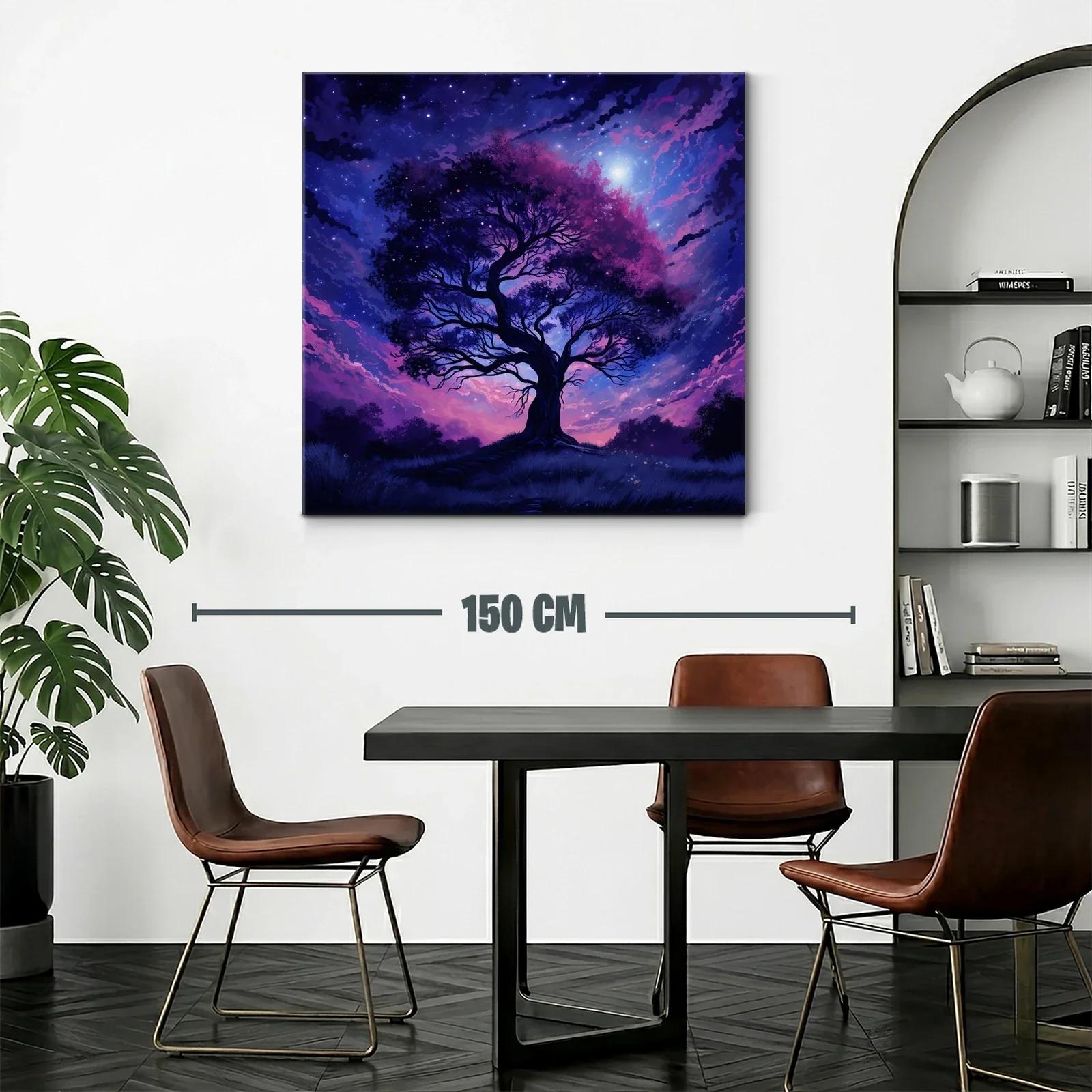 Árbol nocturno con cielo estrellado en tonos morados — miniatura 2