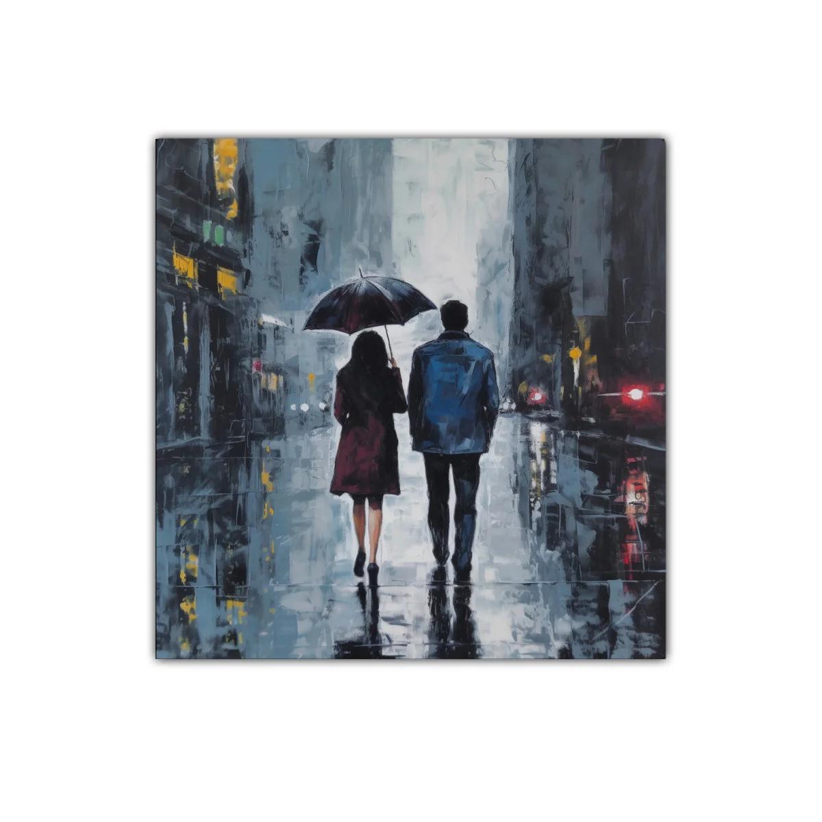 Paseo bajo la lluvia con paraguas en ciudad nocturna — imagen principal