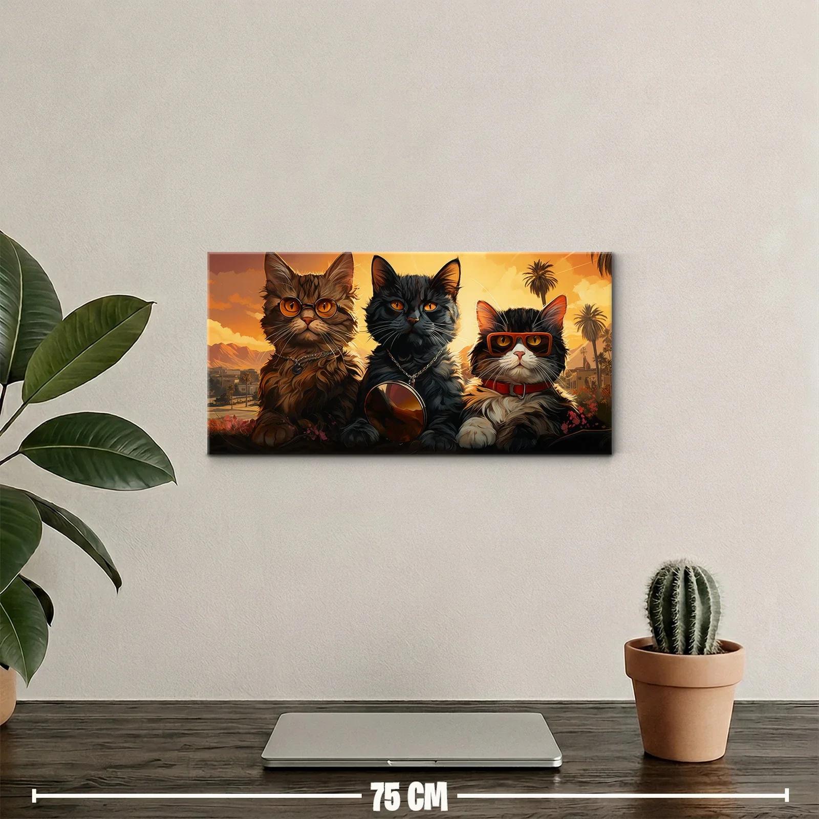 Cuadro tres gatos con gafas y palmeras — miniatura 2