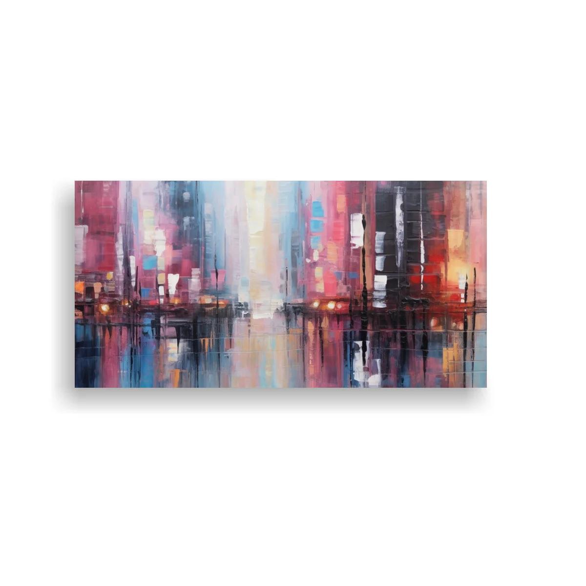 Cuadro skyline urbano abstracto con reflejos alargados