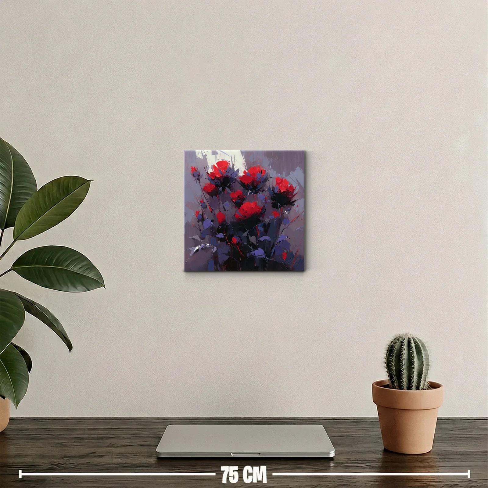 Cuadro moderno con flores rojas vibrantes y fondo gris — miniatura 2