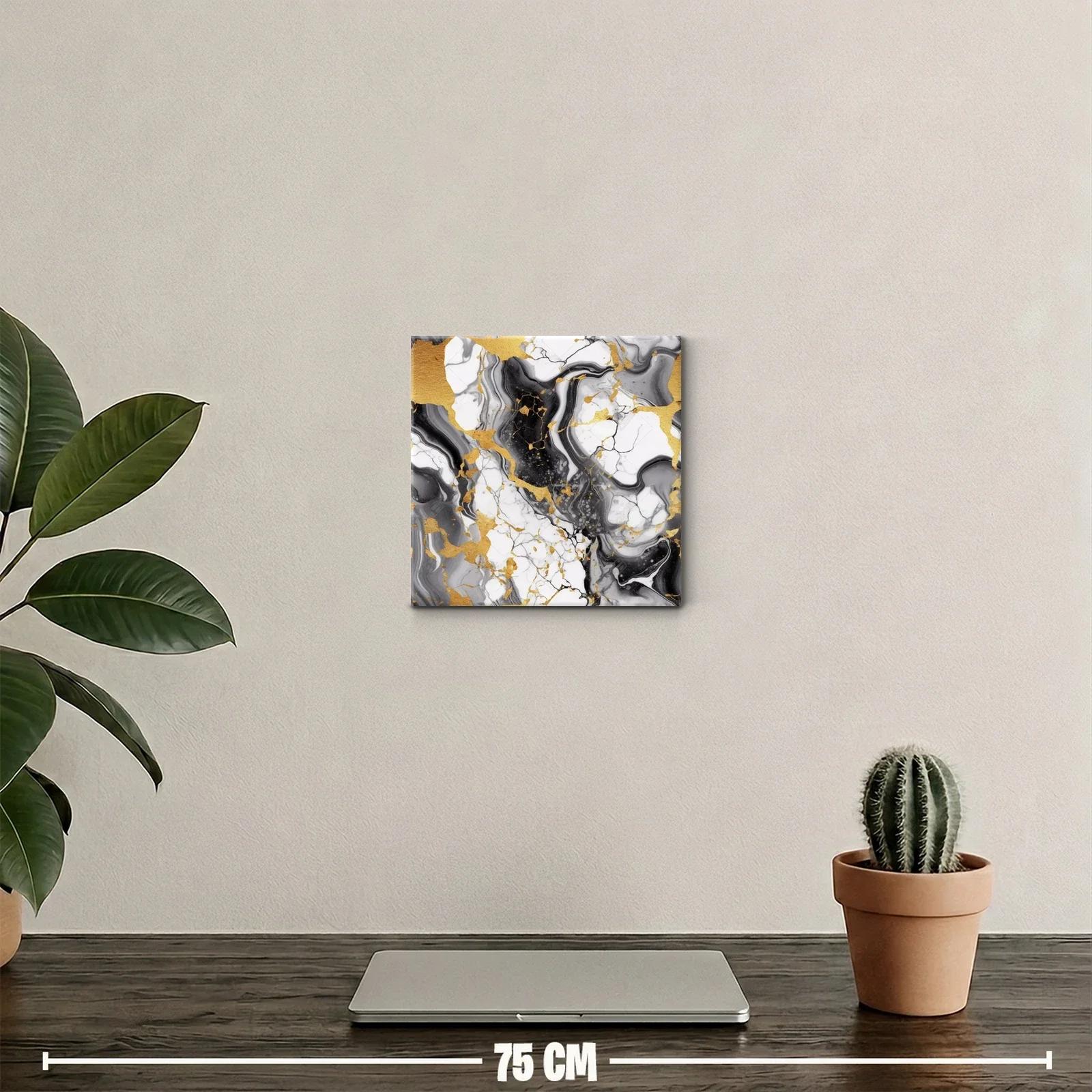 Arte abstracto con vetas doradas en tonos blanco y negro — miniatura 2