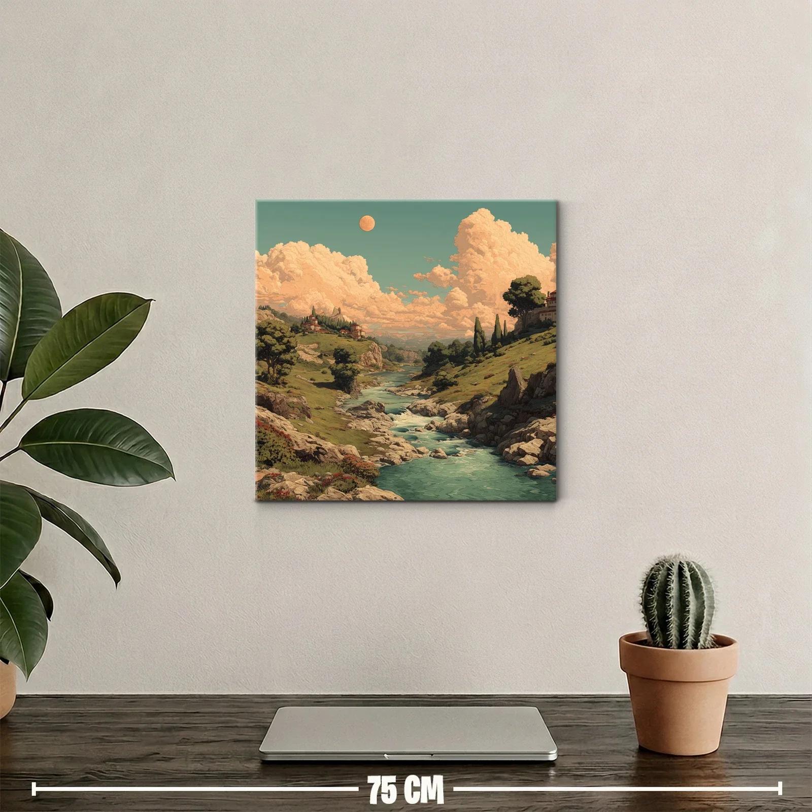 Paisaje campestre con río serpenteante al atardecer — miniatura 2