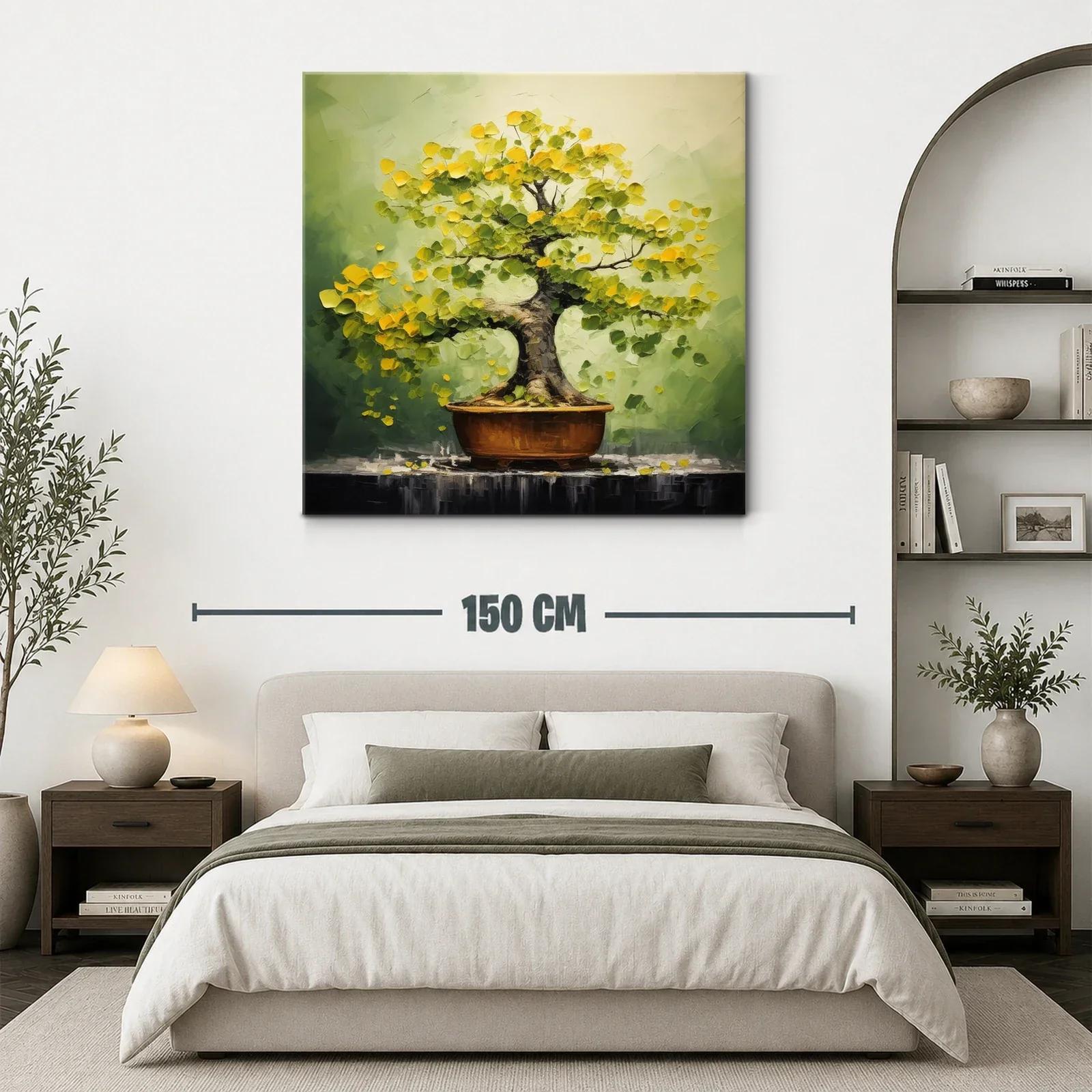 Arbol Bonsái con Hojas Amarillas y Fondo Verde Suave — miniatura 3