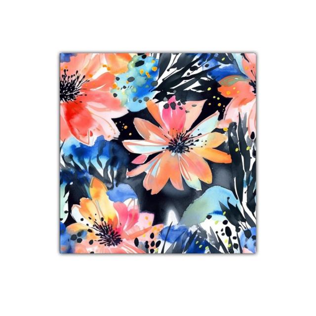 Cuadro floral vibrante con colores cálidos y fríos