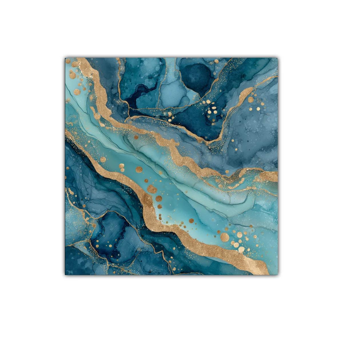 Cuadro abstracto con tonos azules y detalles dorados brillantes — imagen principal