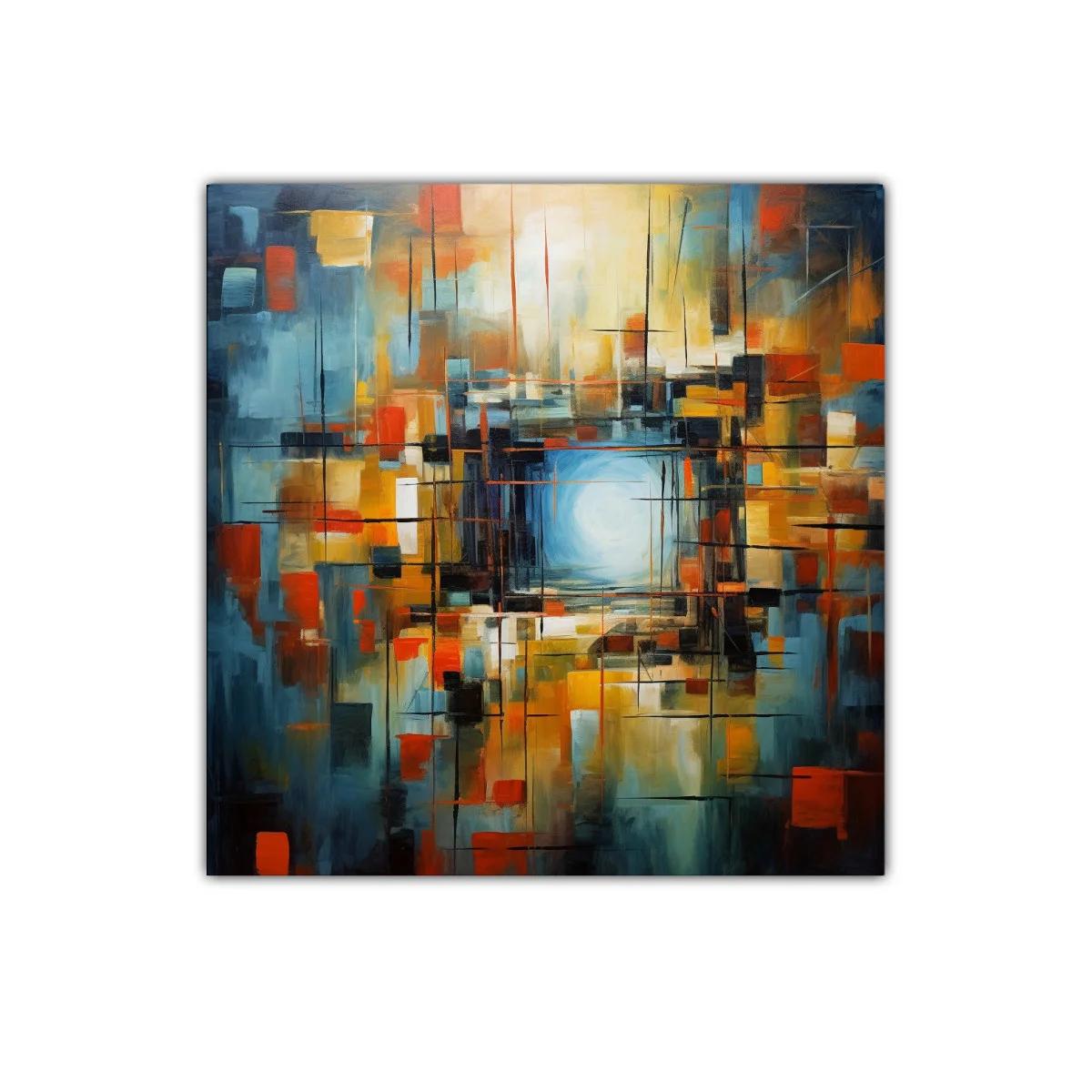 Composición abstracta con colores cálidos y fríos contrastantes