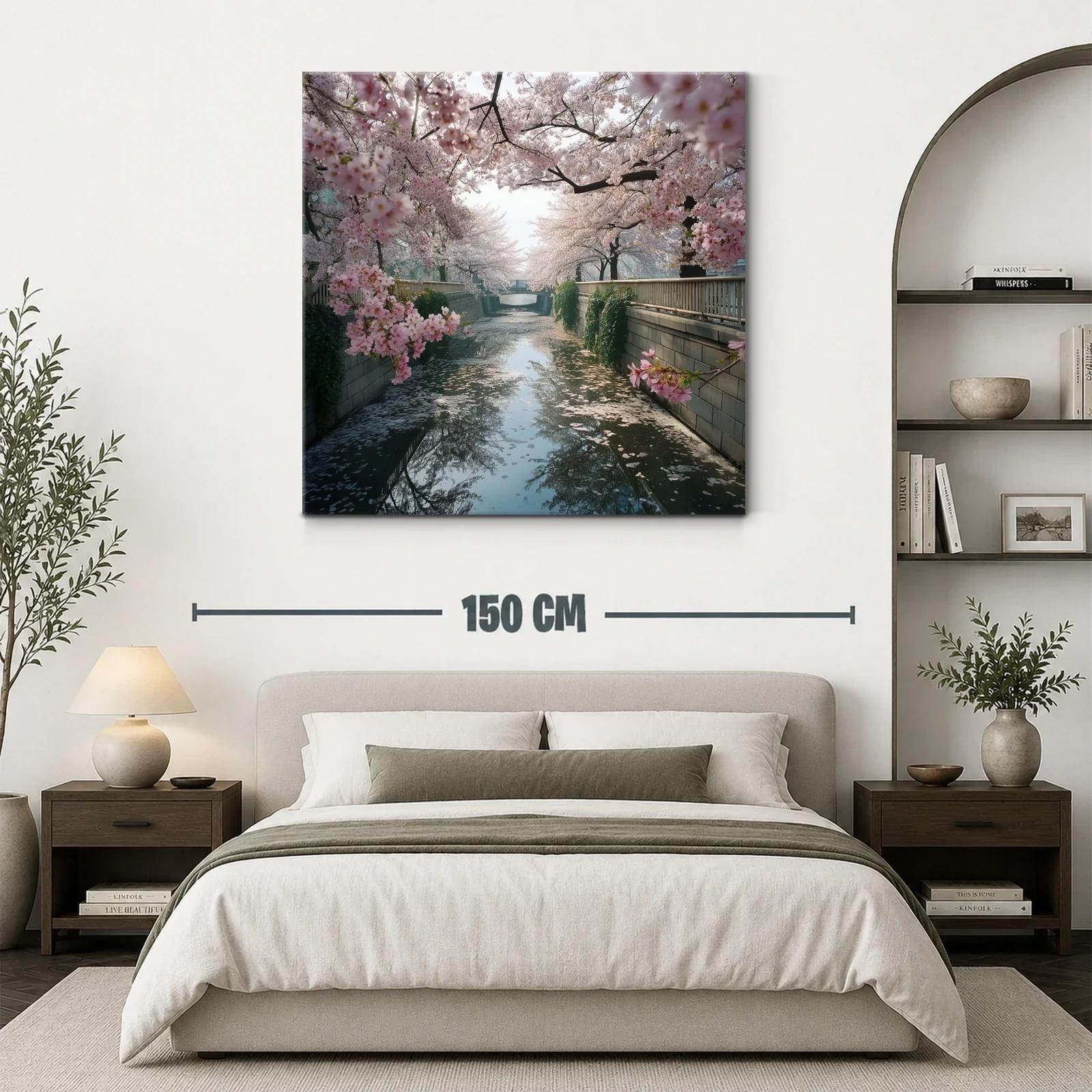 Paisaje sereno con cerezos en flor junto al río tranquilo — miniatura 3