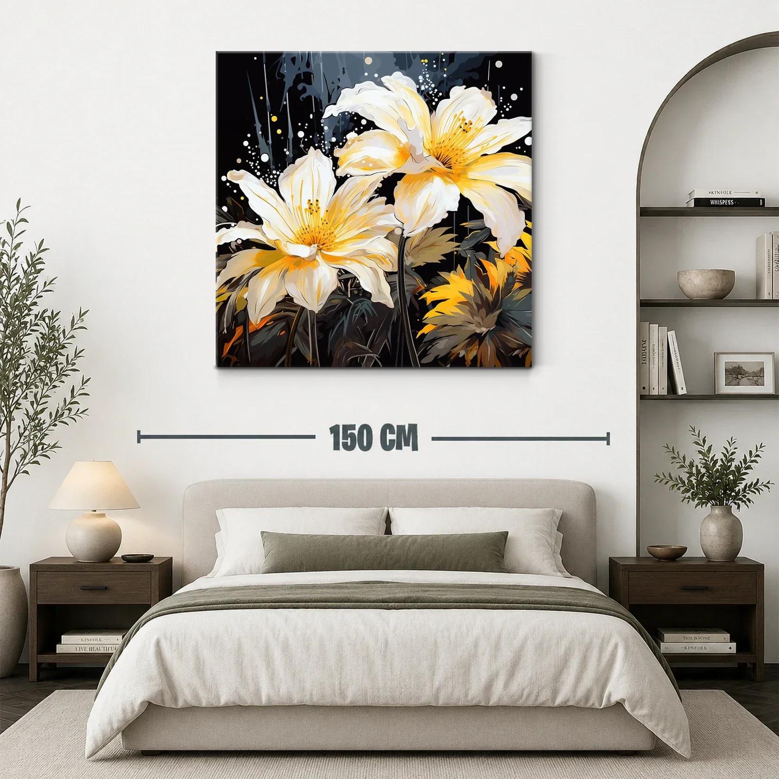 Flores luminosas en tonos amarillos sobre fondo oscuro — miniatura 3