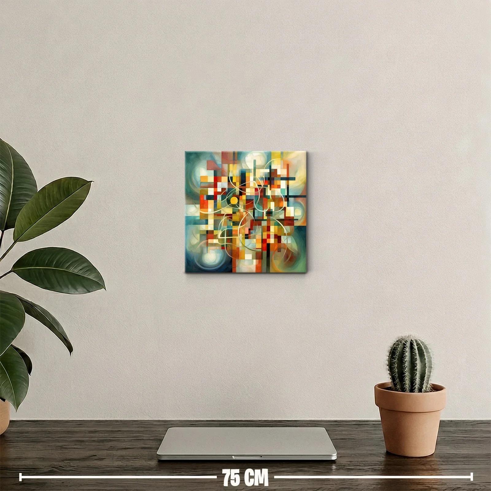 Cuadro abstracto con composición geométrica y trazos orgánicos — miniatura 2