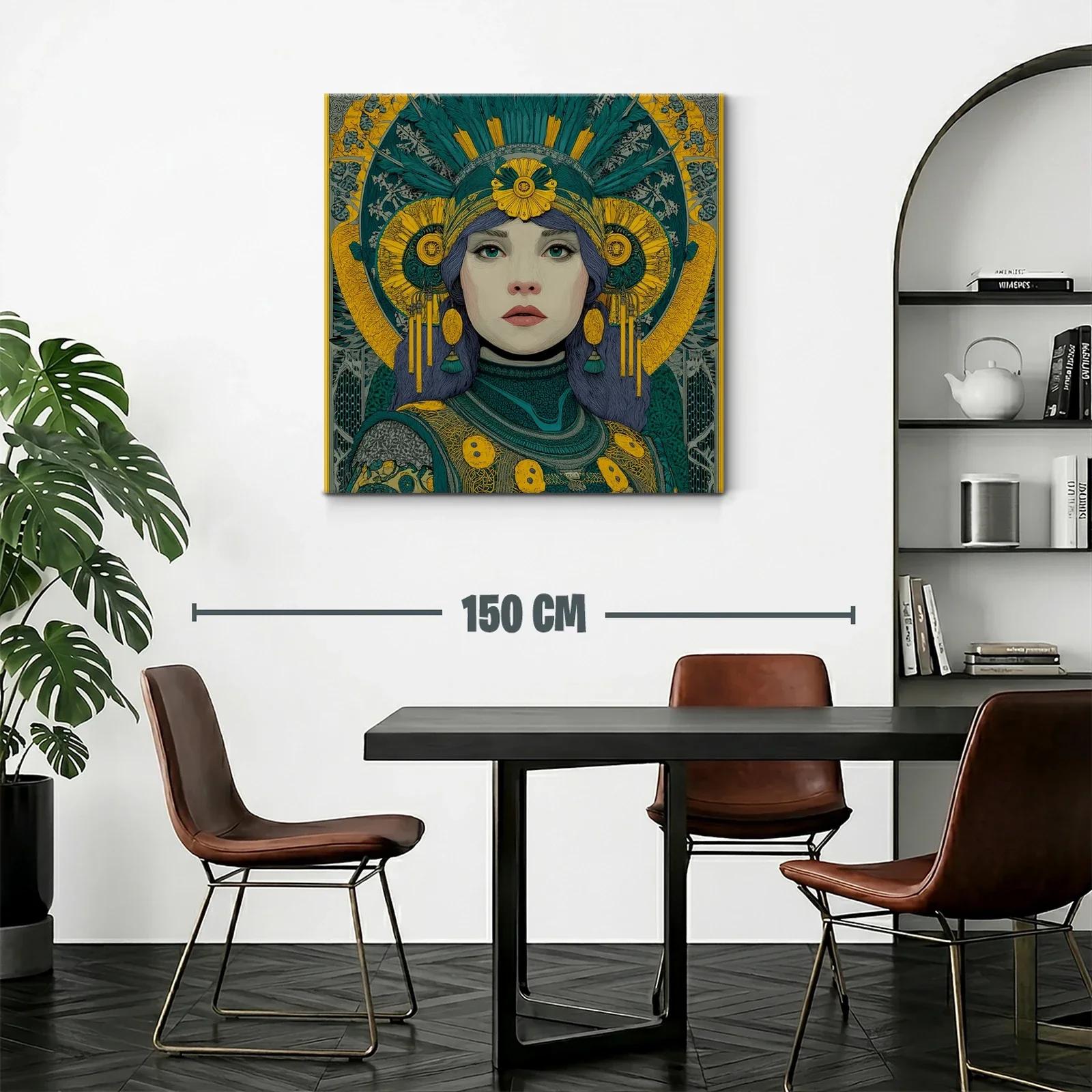 Retrato femenino con detalles ornamentales en tonos verdes y amarillos — miniatura 2