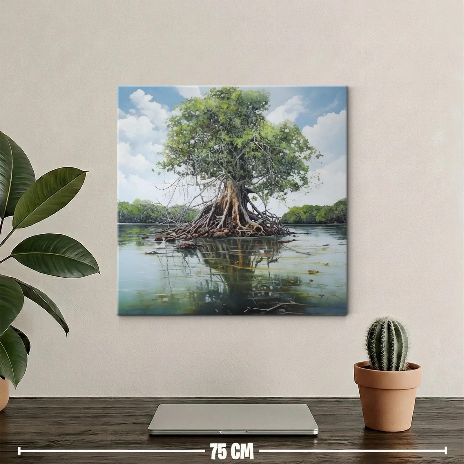 Árbol solitario con raíces expuestas en aguas tranquilas — miniatura 2