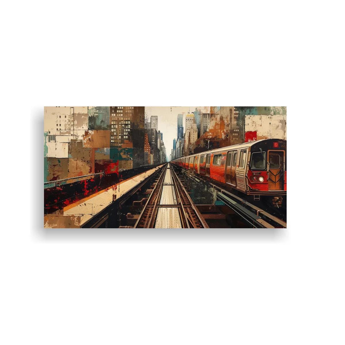 Cuadro tren del metro rojo y plateado
